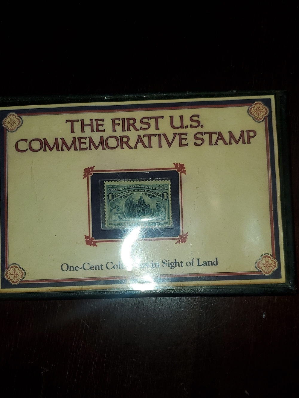 The First U.S. Commemorative Stamp Display - Cream & Red